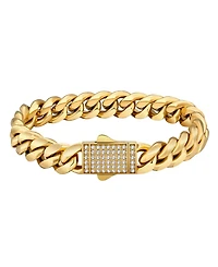 Rhona Sutton Men's Iced Clasp Cuban Chain Bracelet in 18k Gold Plated