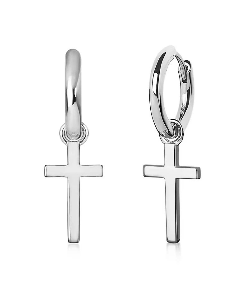 Rhona Sutton Men's Classic Cross Hoop Earrings in Sterling Silver