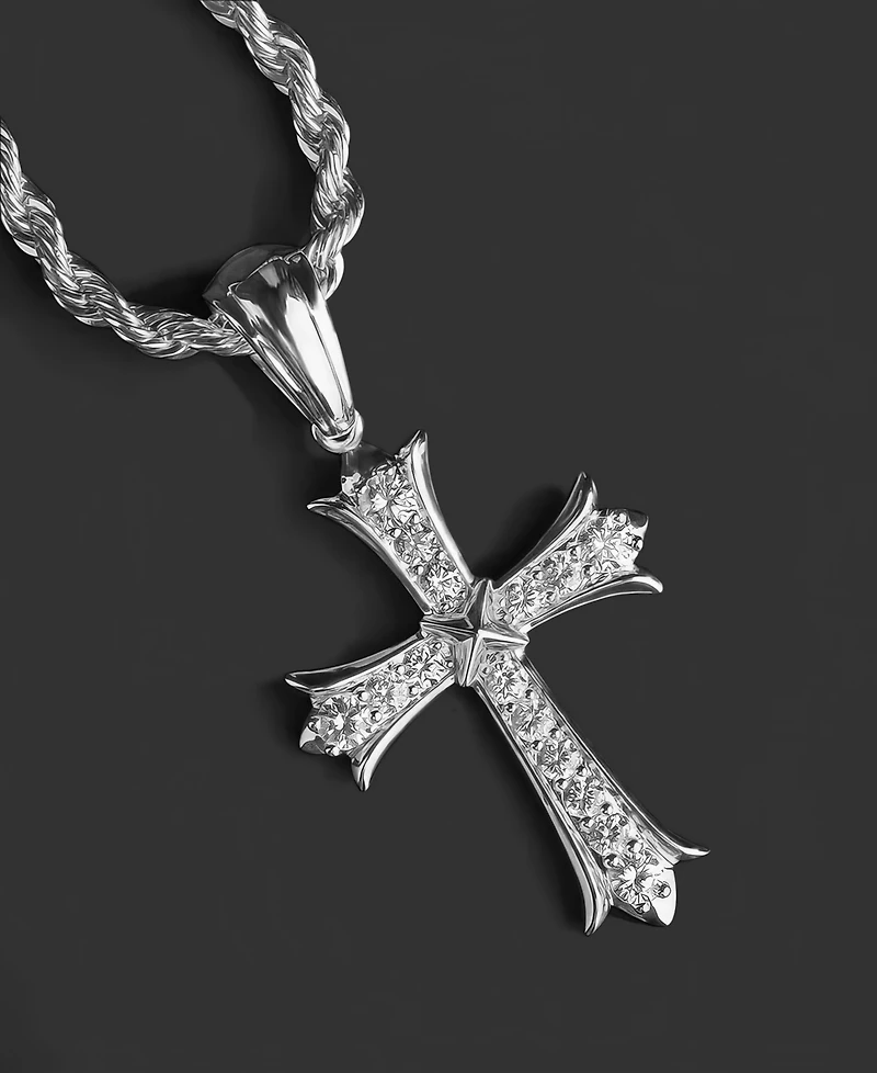 Rhona Sutton Men's Cross Pendant Necklace in 14k White Gold Plated