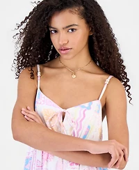 Hippie Rose Juniors' Printed Babydoll Tie-Front Mini Dress