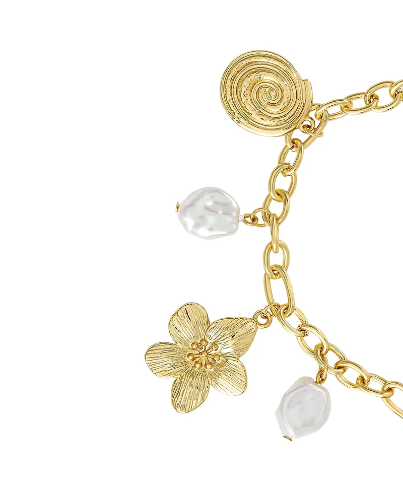 Jessica Simpson Gold-Tone Celestial Charm Bracelet with Imitation Pearls, Adjustable