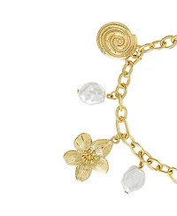 Jessica Simpson Gold-Tone Celestial Charm Bracelet with Imitation Pearls, Adjustable