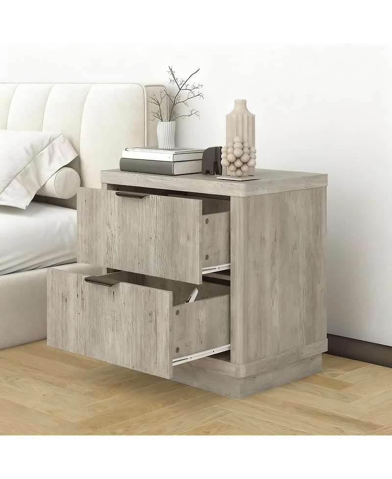 Yigii Elegant Fluted 2-Drawer Nightstand for Bedroom or Living Room