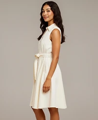 Modenaire Women's Sleeveless Button-Front Fit-and-Flare Dress