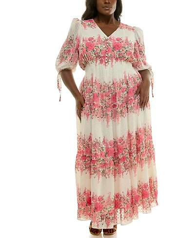 Taylor Plus Floral-Print Chiffon A-Line Midi Dress