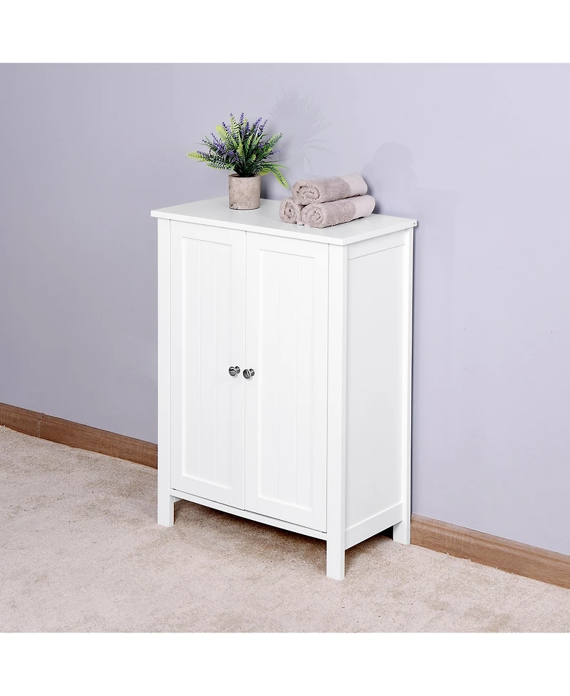 Rainsken Bathroom Floor Storage Cabinet, Wooden Storage Organizer with Double Door and Adjustable Shelf for Bathroom, Laundry