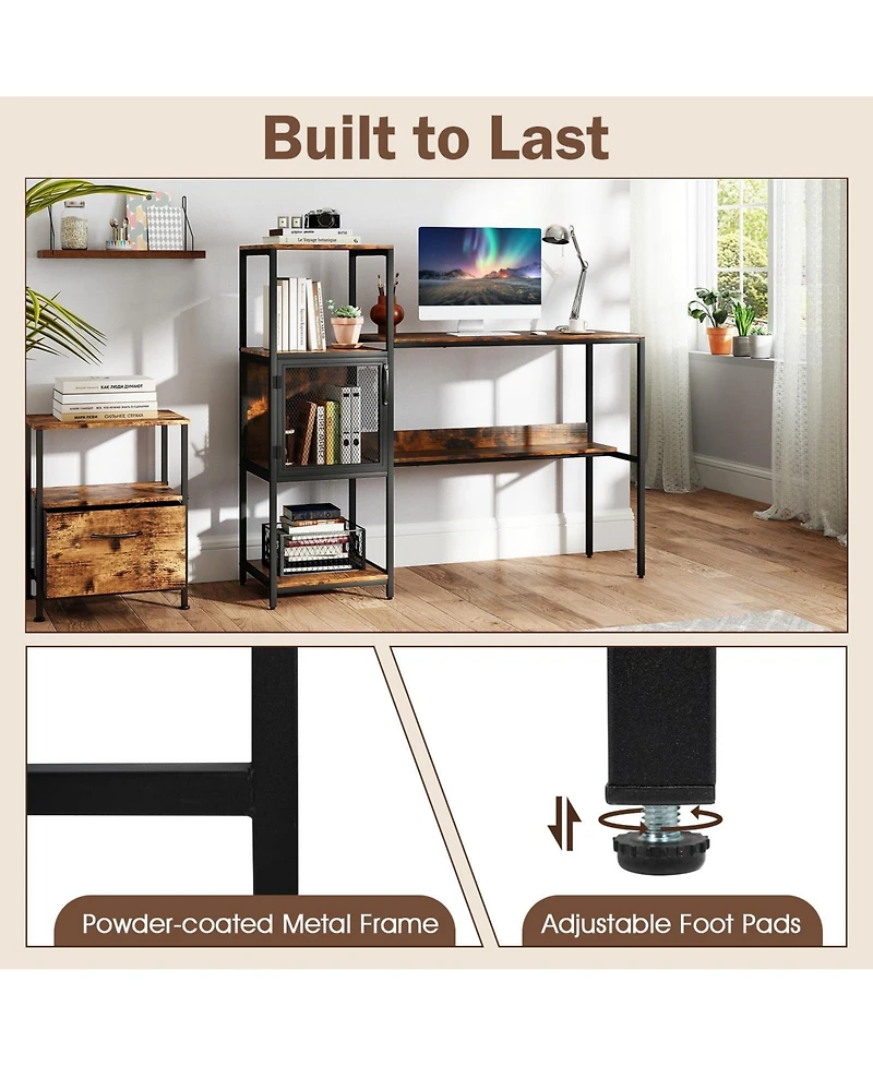 Mecale Computer Desk with Bookshelf, Storage Cabinet and Shelves, Home Office Workstation