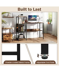 Mecale Computer Desk with Bookshelf, Storage Cabinet and Shelves, Home Office Workstation