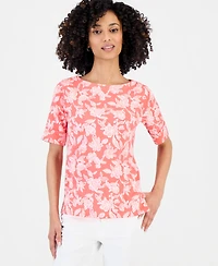 Style & Co Petite Floral Knit Elbow-Sleeve Top, Macy's Exclusive