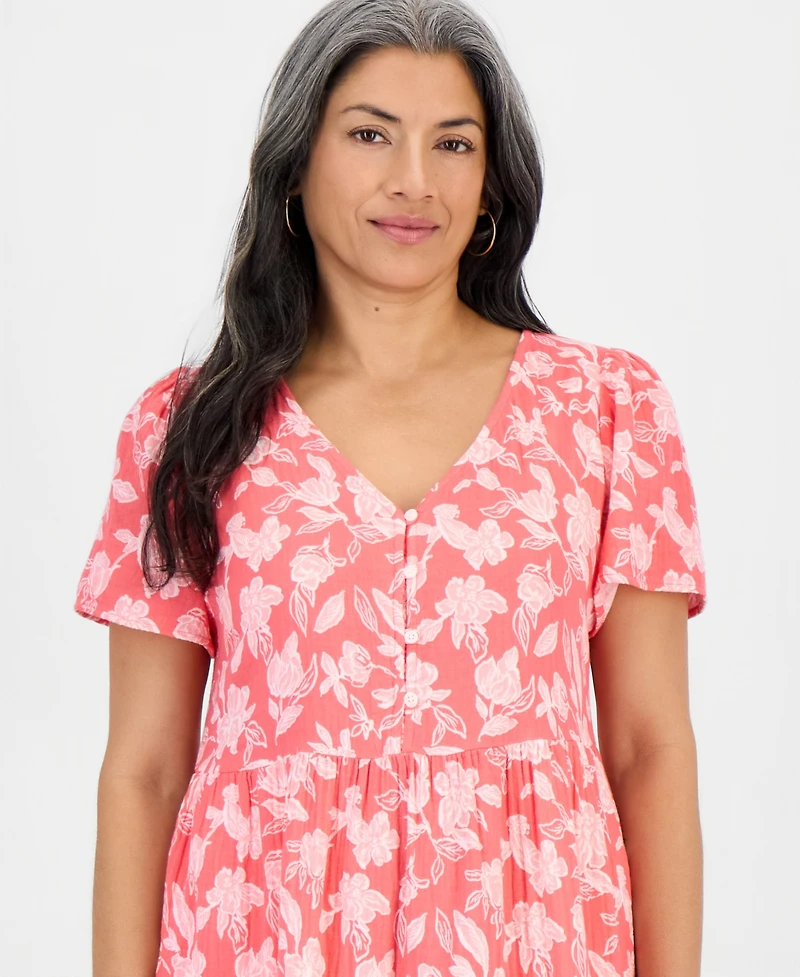 Style & Co Petite Cotton Flutter-Sleeve Midi Dress, Macy's Exclusive