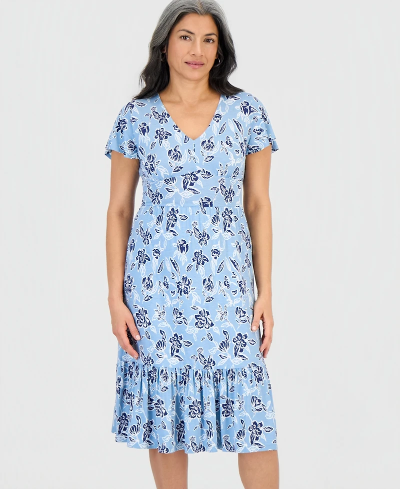 Style & Co Petite Printed Knit V-Neck Midi Dress, Macy's Exclusive