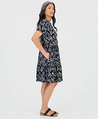 Style & Co Petite Printed Short-Sleeve Tiered Knit Dress, Macy's Exclusive