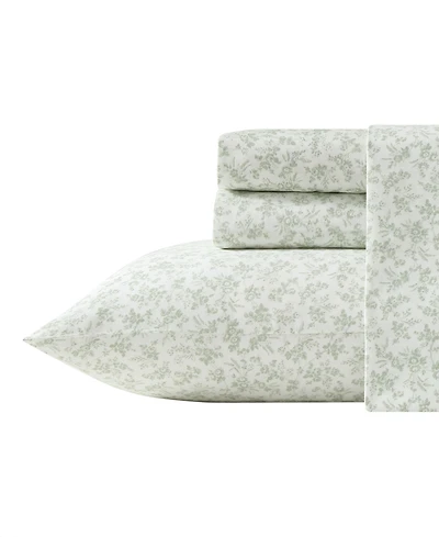 Laura Ashley Floral Toile 300-Thread Count Cotton Sateen 3-Pc. Sheet Set, Twin