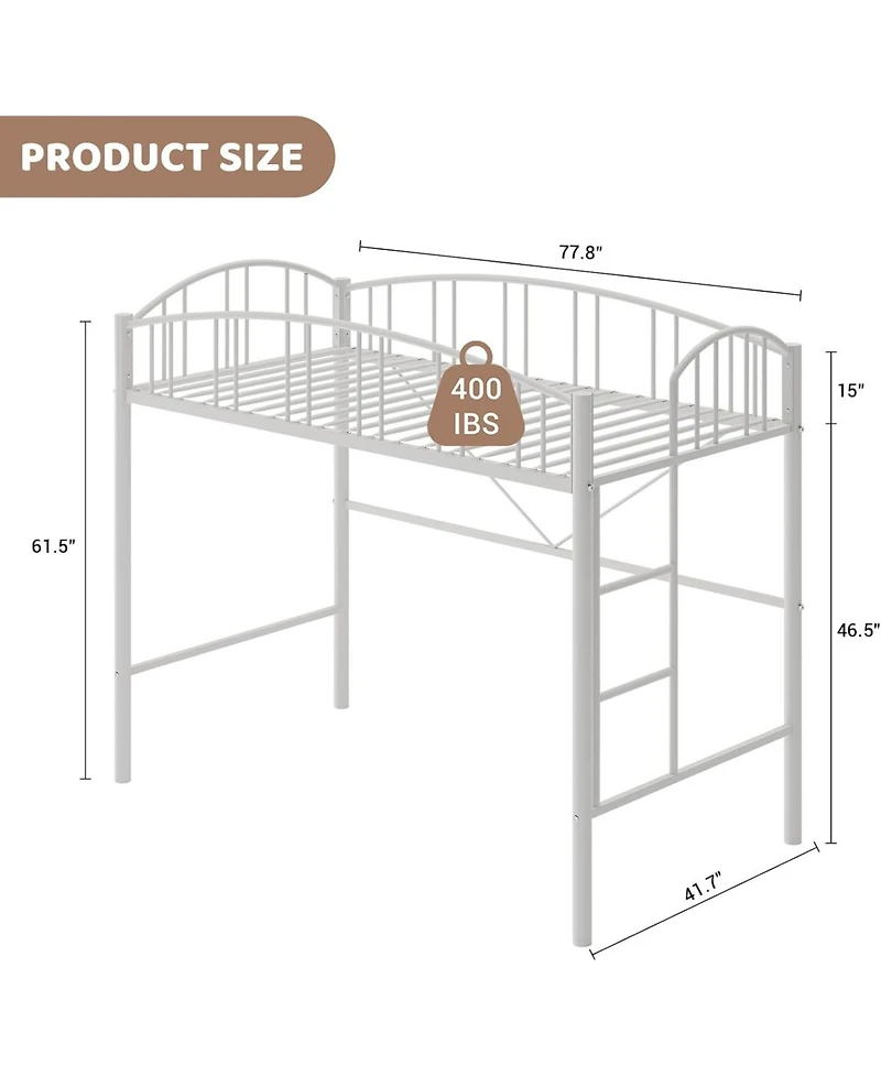 gaomon Loft Bed with Ladder and Arched Guardrail - Enhanced Safety Anti-Tip Brackets, Heavy-Duty Steel
