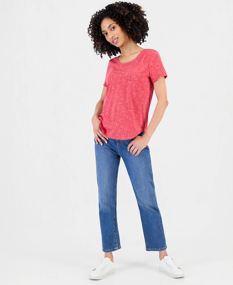 Style & Co Petite Star-Print Short-Sleeve Perfect T-Shirt, Macy's Exclusive
