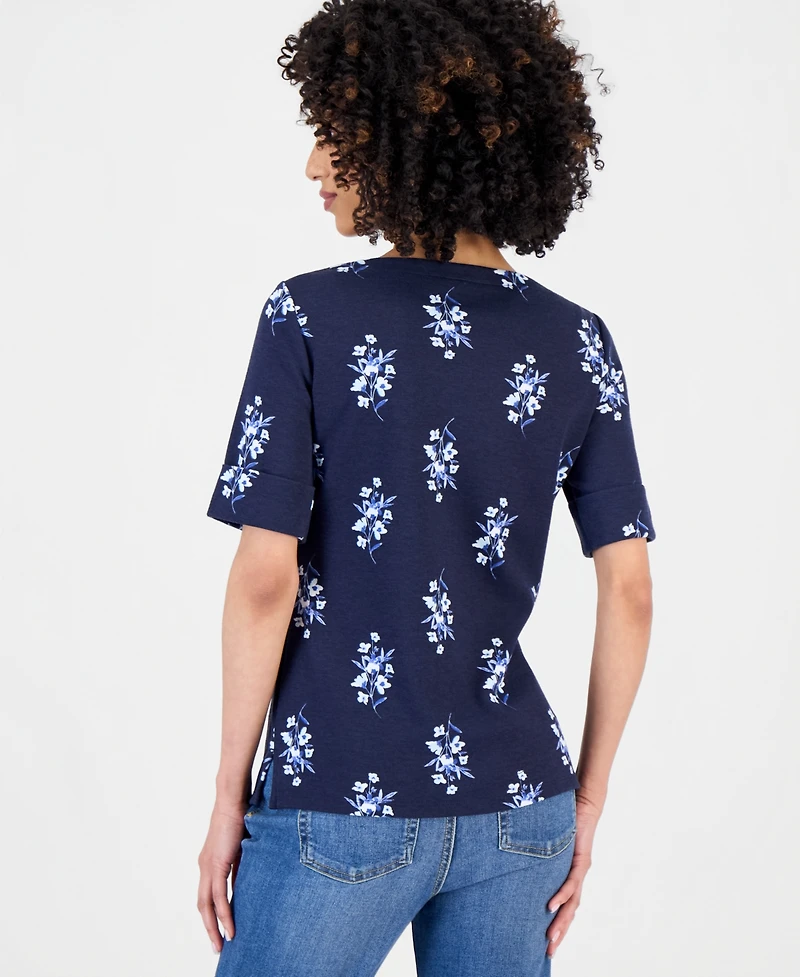 Style & Co Petite Floral Knit Elbow-Sleeve Top, Macy's Exclusive
