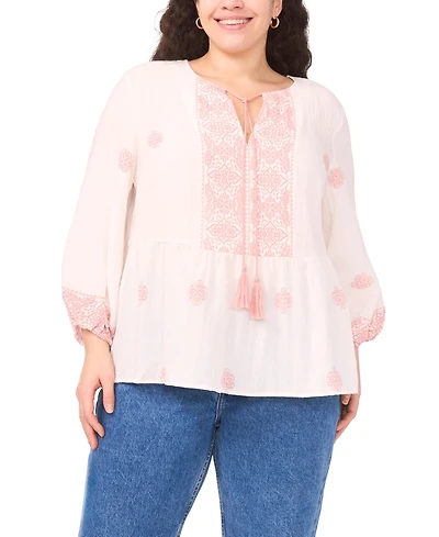 Vince Camuto Plus Neck Tie Peasant Blouse