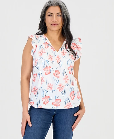 Style & Co Petite Tie-Neck Pintuck-Front Ruffled Top, Macy's Exclusive