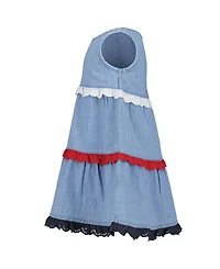 Tommy Hilfiger Baby Girls' Pom-pom Trim Denim A-line Dress and Diaper Cover, 2-Piece Set