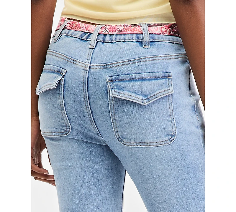 Madden Girl Juniors' Mid-Rise Scarf-Belt Bootcut Jeans