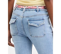 Madden Girl Juniors' Mid-Rise Scarf-Belt Bootcut Jeans