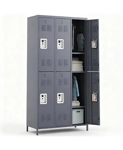Yigii Large 72" Steel Locker with 6 Doors for Gym, Office, or School- Spacious, Durable, Easy Assembly