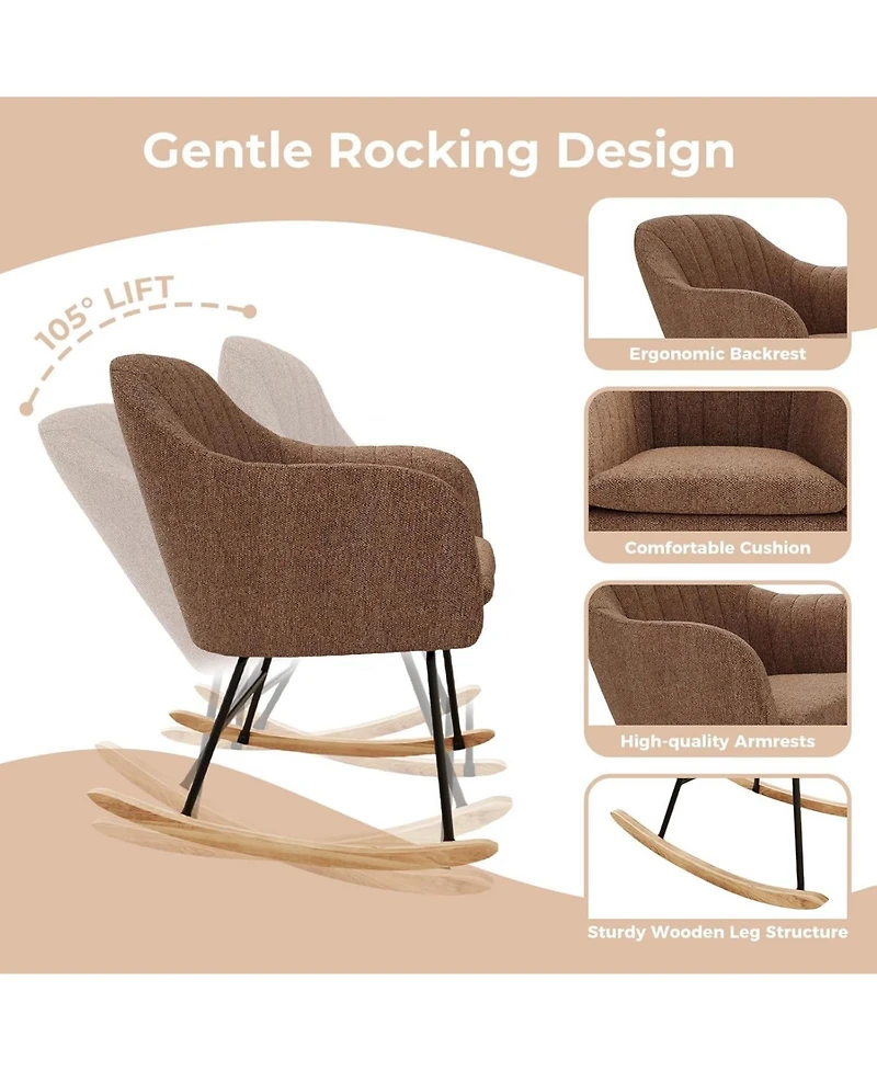 gaomon Rocking Chair Nursery, Teddy Baby Nursery Rocking Chairs, Glider Chair with Armrests and Upholstered Pad, Bedroom Rocker Chair for Baby & Kids