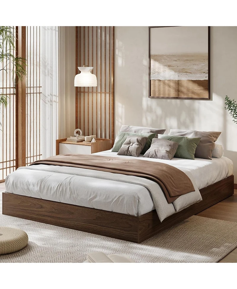 gaomon Wood Platform Bed Frame, Wooden Bed Frame Without Headboard, Wood Slat Support, No Box Spring Needed, Easy Assembly