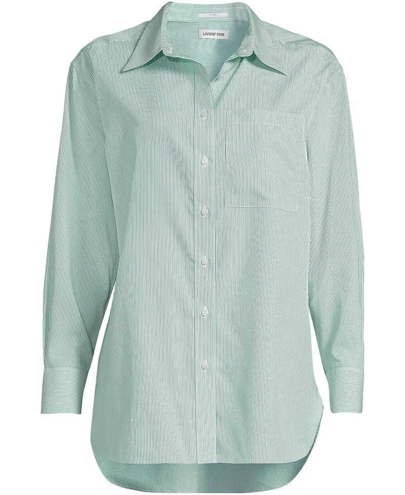 Lands' End Women's Petite Oversized No Iron Tunic with Statement Collar Shirt