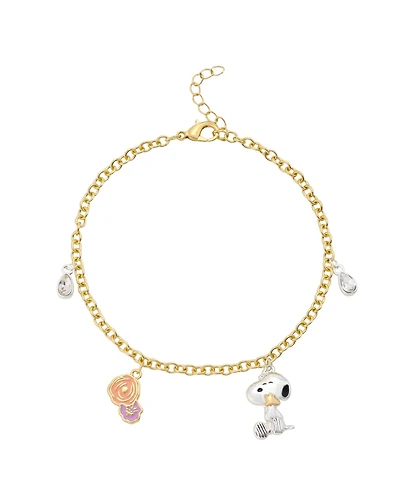 Peanuts Crystal Snoopy and Woodstock Flower Charm Bracelet