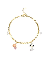 Peanuts Crystal Snoopy and Woodstock Flower Charm Bracelet