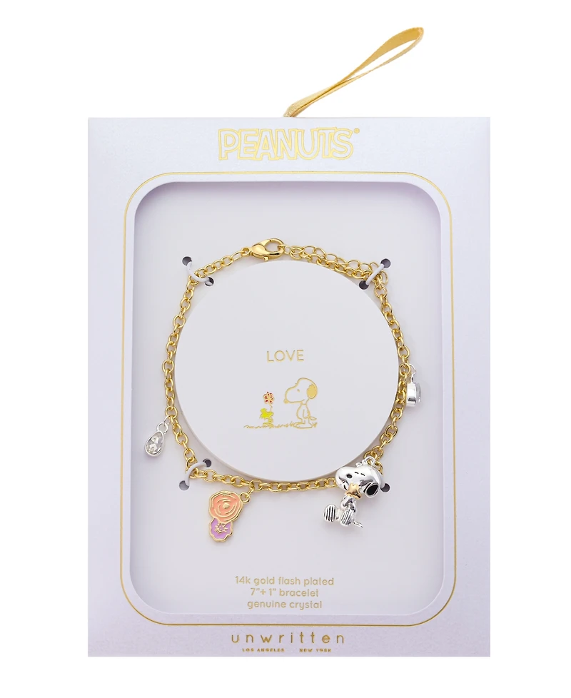 Peanuts Crystal Snoopy and Woodstock Flower Charm Bracelet