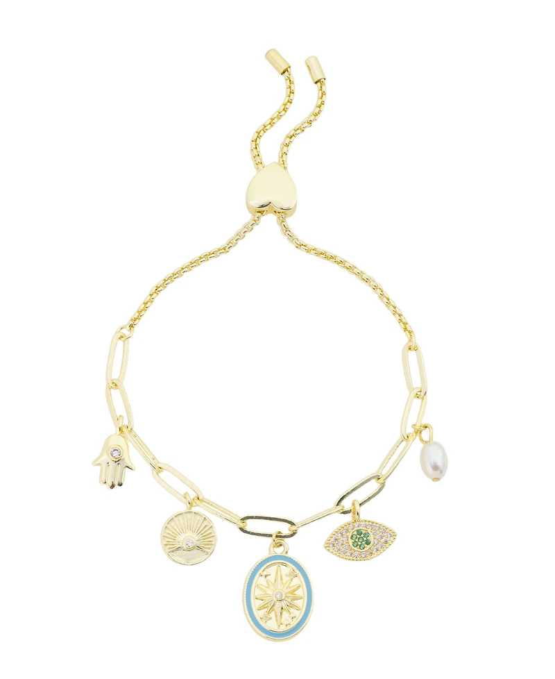 Unwritten Cubic Zirconia and Pearl Celestial Charm Bolo Bracelet