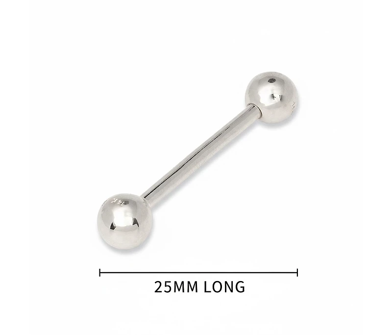 Curata Jewelry Solid 14k Gold Ball Straight Barbell Internally Threaded Tongue Ring