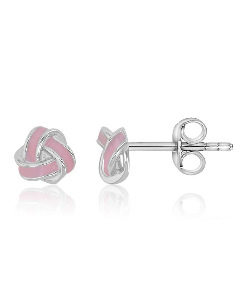 Macy's Pink Enamel Knot Stud Earrings in Rhodium Over Sterling Silver