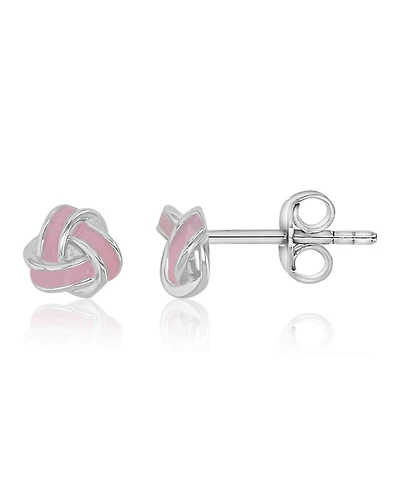 Macy's Pink Enamel Knot Stud Earrings in Rhodium Over Sterling Silver