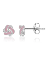 Macy's Pink Enamel Knot Stud Earrings in Rhodium Over Sterling Silver