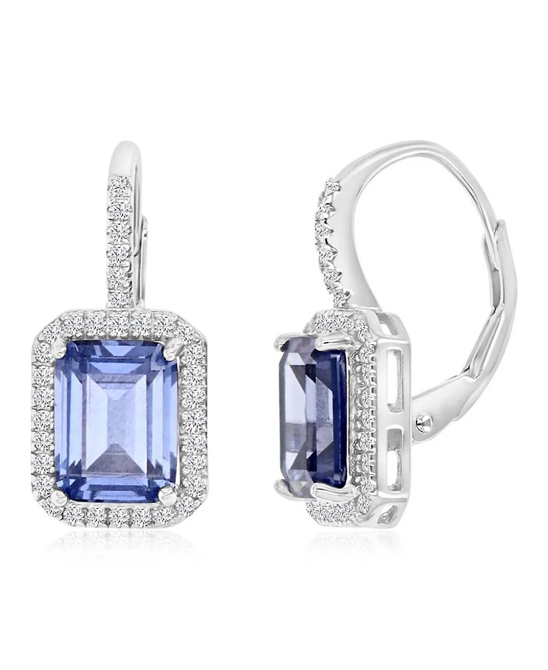 Macy's Polished Tanzanite & Cubic Zirconia Earrings in Rhodium Over Sterling Silver