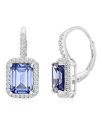 Macy's Polished Tanzanite & Cubic Zirconia Earrings in Rhodium Over Sterling Silver