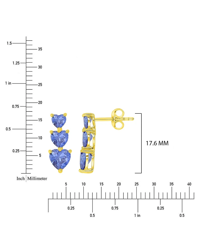 Macy's Triple Heart Tanzanite Stone Earrings in 14k Yellow Gold Over Sterling Silver