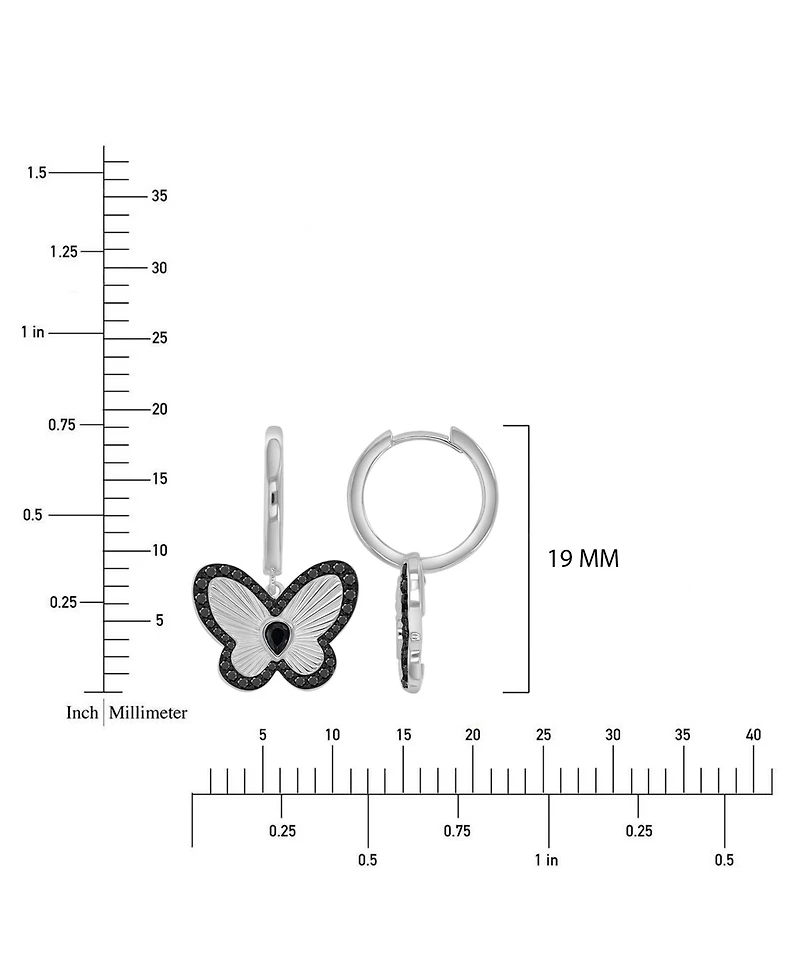 Macy's Black Spinel Butterfly Dangling Earrings in Black Rhodium Over Sterling Silver