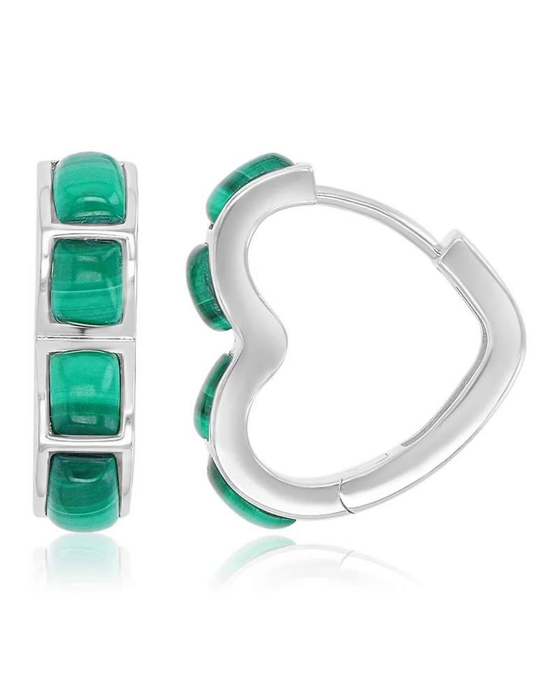 Macy's Malachite Heart Huggie Earrings in Rhodium Over Sterling Silver