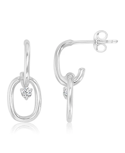 Macy's Cubic Zirconia Link Dangling Earrings in Rhodium Over Sterling Silver