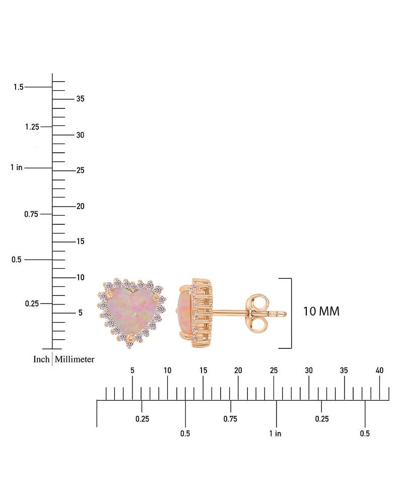 Macy's Heart Opal and Pink Cubic Zirconia Stud Earrings in 14k Rose Gold Over Sterling Silver