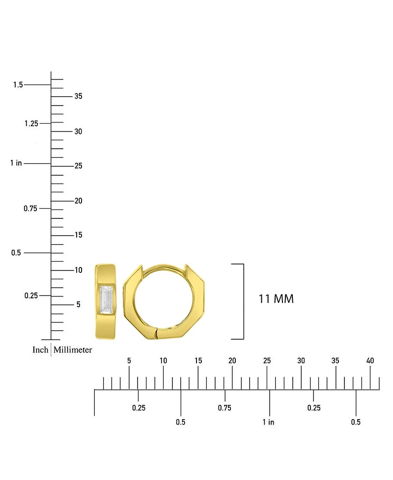 Macy's Cubic Zirconia Baguette Polygonal Huggie Earrings in 14k Yellow Gold Over Sterling Silver