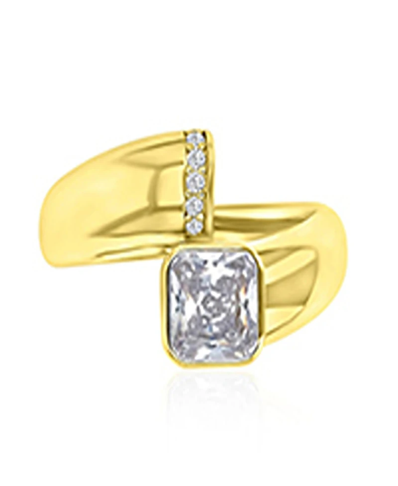 Macy's Polished Cubic Zirconia Engagement Ring in 14k Yellow Gold Over Sterling Silver
