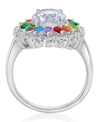 Macy's Multicolor Cubic Zirconia Large Flower Ring in Rhodium Over Sterling Silver
