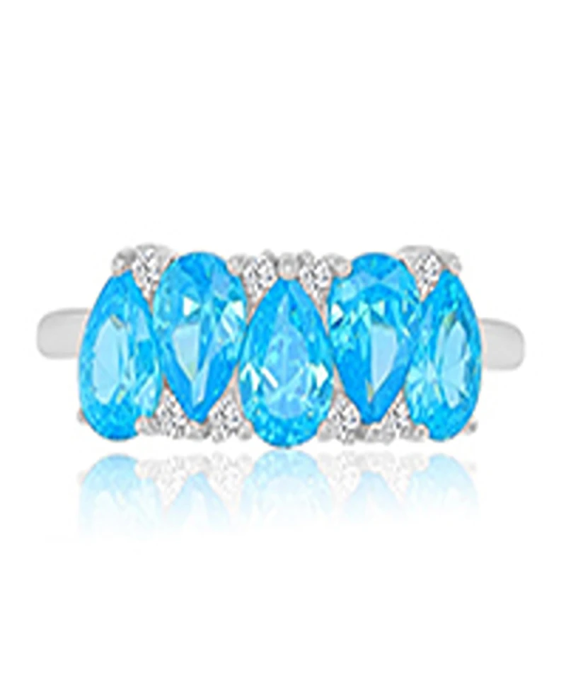 Macy's Aqua Blue Cubic Zirconia Ring in Rhodium Over Sterling Silver