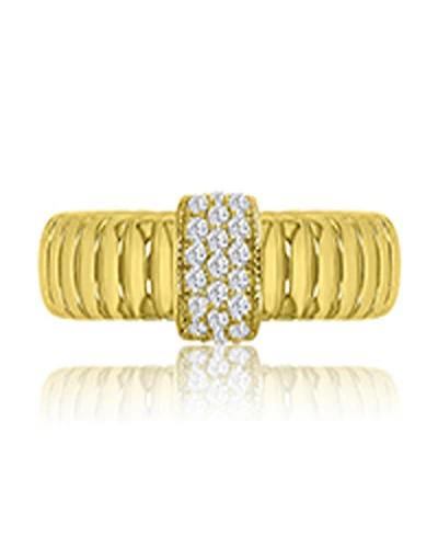 Macy's Cubic Zirconia Pave Ribbed Ring in 14k Yellow Gold Over Sterling Silver