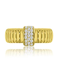 Macy's Cubic Zirconia Pave Ribbed Ring in 14k Yellow Gold Over Sterling Silver